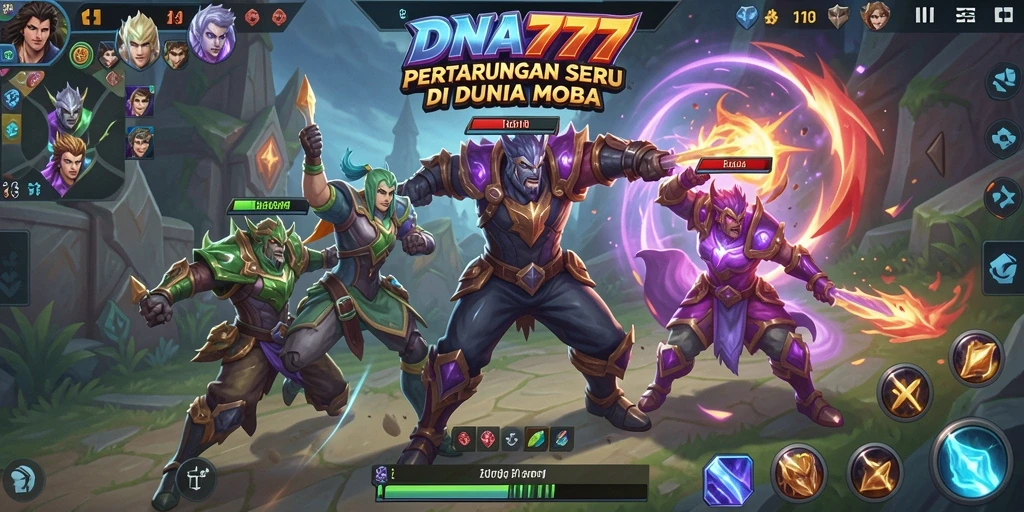 Tampilan aksi seru dalam gameplay MOBA DNA777.
