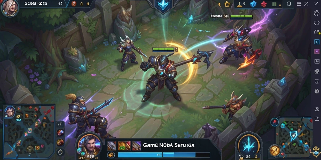 Screenshot gameplay F32 dalam pertempuran seru MOBA.