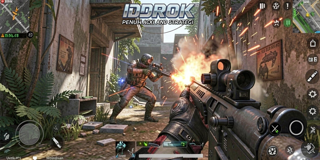 Tampilan gameplay seru dari IDROK, penuh aksi tempur FPS.