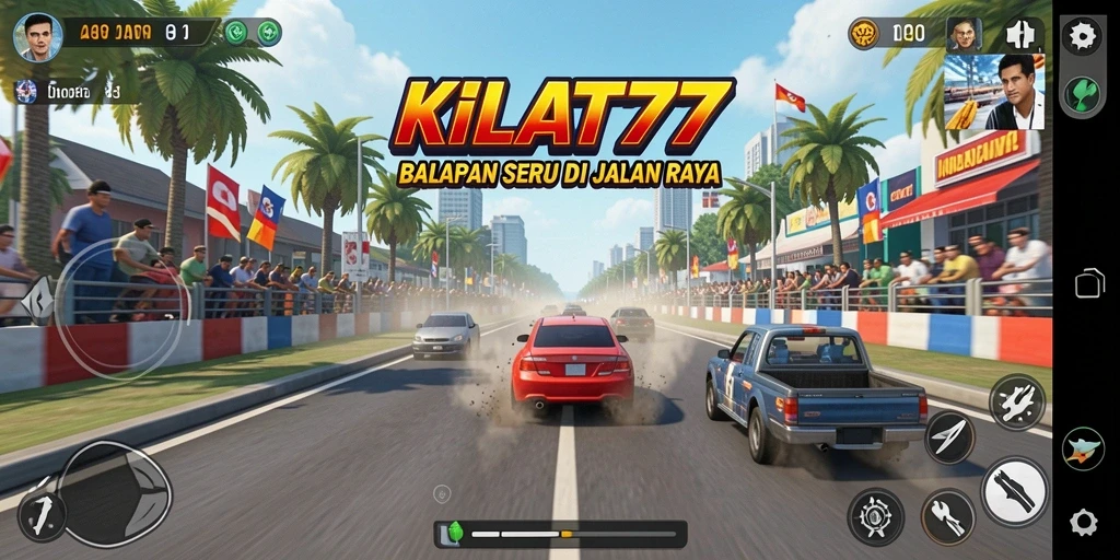 Screenshot gameplay KILAT77 menampilkan aksi balapan yang intens.