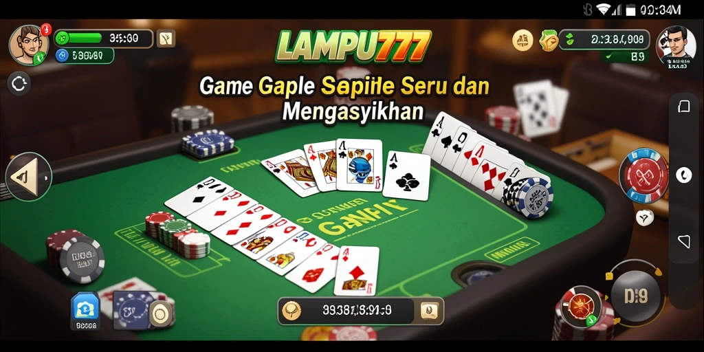 Tampilan gameplay seru di LAMPU777, nikmati pengalaman Gaple terbaik.