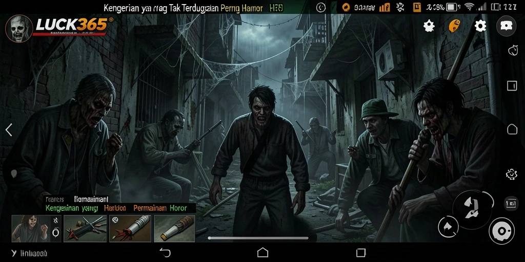 Screenshot LUCK365 menampilkan pemain menghadapi makhluk menyeramkan di lingkungan yang gelap.