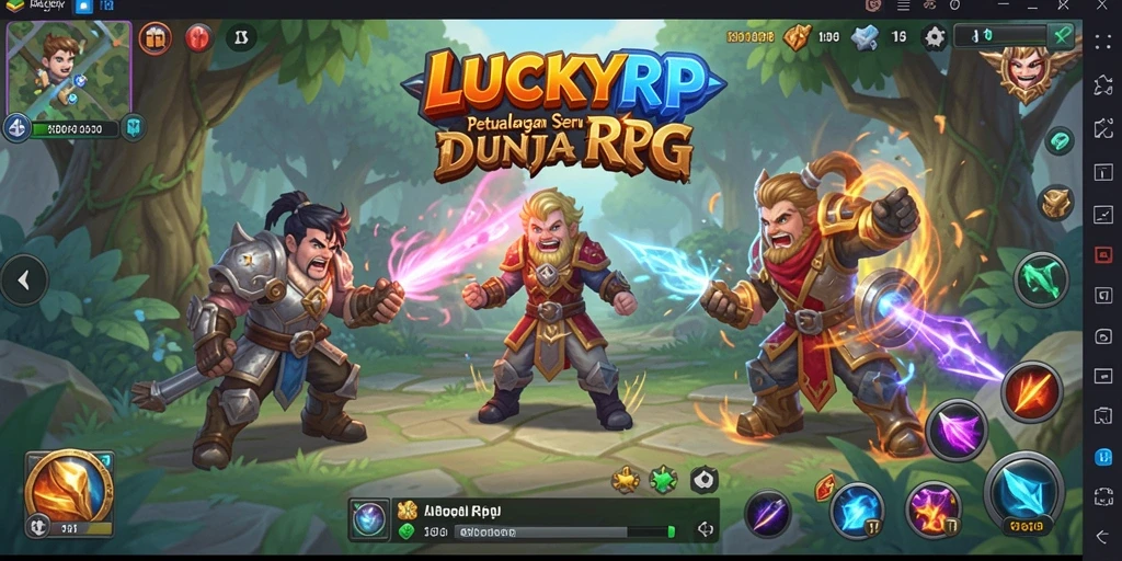 Tangkapan layar utama <strong>LUCKYRP</strong> menampilkan aksi pertarungan karakter dalam dunia RPG.