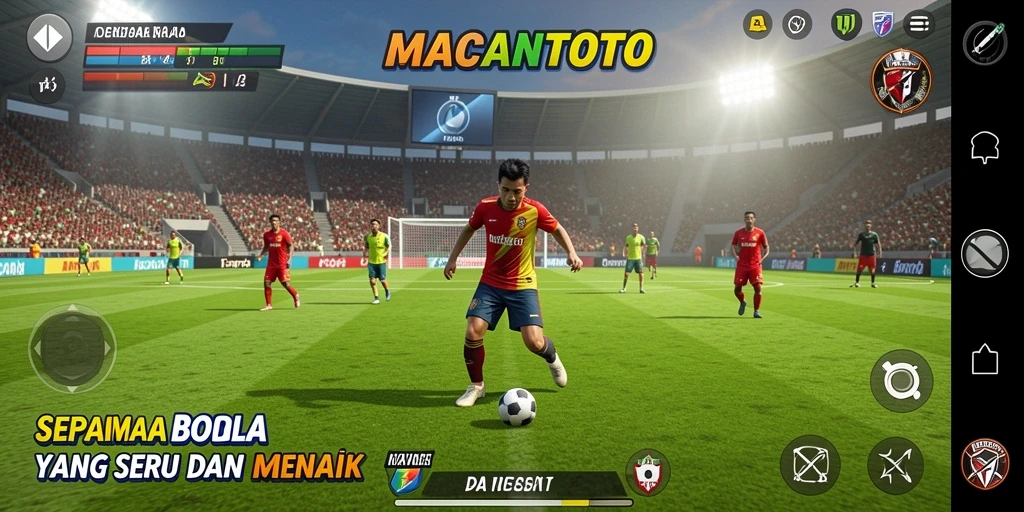 Screenshot menunjukkan aksi mendebarkan dalam permainan sepak bola.