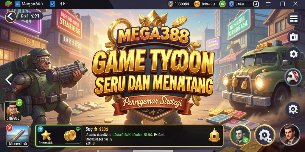 Screenshot gameplay Tycoon MEGA388 yang menampilkan strategi bisnis.