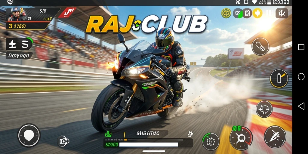 Tangkapan layar dari gameplay RAJACLUB dengan aksi balap motor yang mendebarkan.