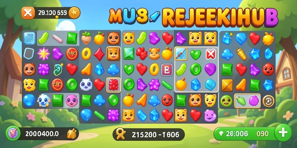 Tangkapan layar gameplay REJEKIHUB menampilkan aksi Match-3 yang seru.