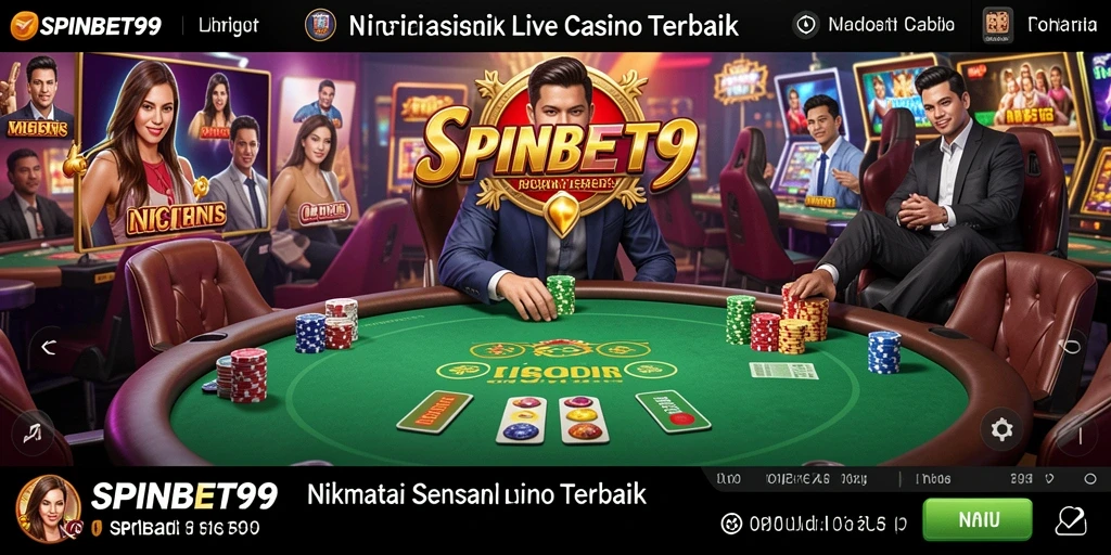 Gameplay SPINBET99 menampilkan dealer langsung dan berbagai permainan kasino.
