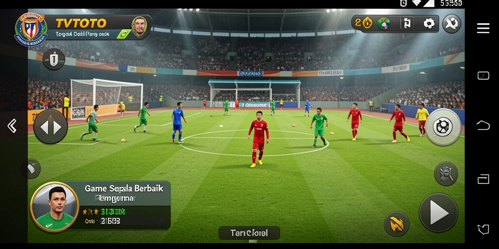 Screenshot gameplay TVTOTO menampilkan aksi mendebarkan di lapangan sepak bola.