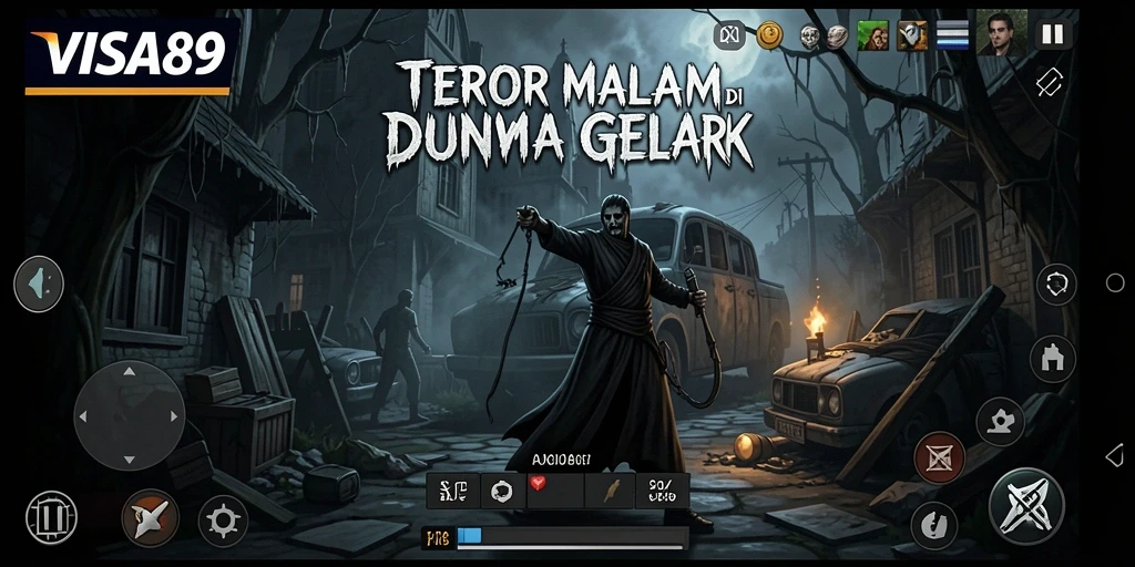 Screenshot gameplay VISA89 menampilkan karakter terjebak dalam kegelapan.