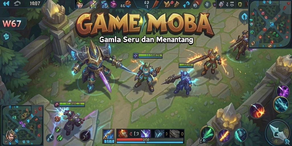 Screenshot W67 menampilkan aksi pertarungan tim yang intens dan seru.
